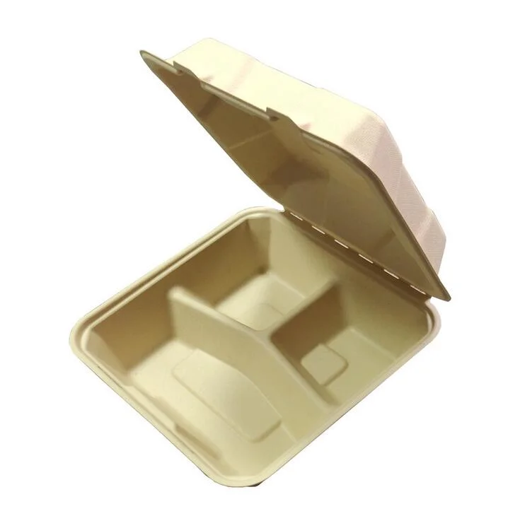 Biodegradable Food Container 3 Compartment Bagass Disposable Sugarcane Pulp Food Box
