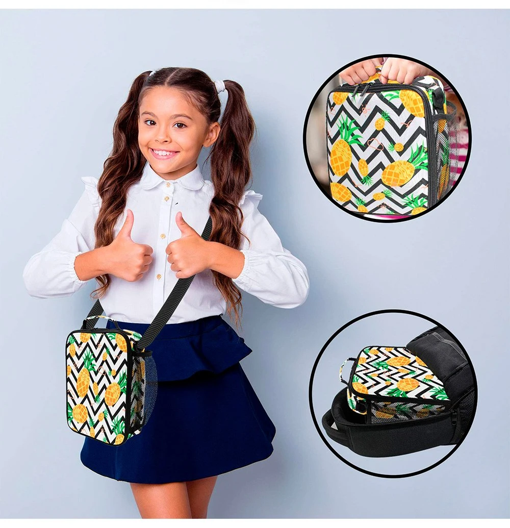 Girls Pineapple Lunch Cooler Bags Box Prep Kids Insulated Lunch Box Waterproof Lunch Tote with Zipper for School Work Outdoor