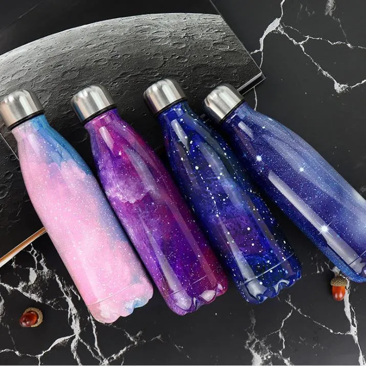 Marble Double Walled 500ml Multi Function Insulated Stainless Steel Vacuum Flask Cola Bottle Shape Water Bottle