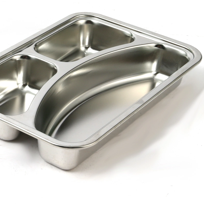 Lunch Box 3 Case Rectangular Divided Food Tray Stainless Steel Dinner Plate