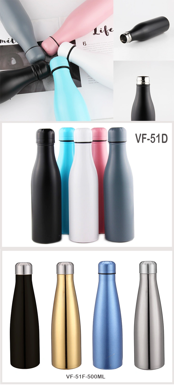 Double Walls Stainless Steel Flask in 500ml 750ml 350ml Insulated Sport Water Flask