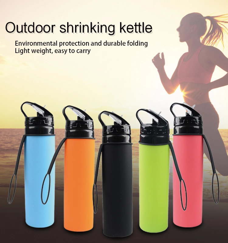 600ml Silicone Folding, Collapsible Drink Bottle Water Bottles with Custom Logo