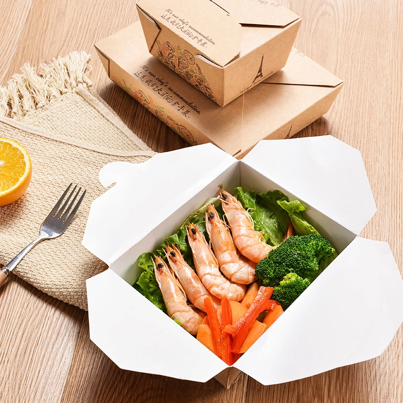 Customized Takeaway Food Container 1080ml Disposable Kraft Paper Lunch Box with High Quality