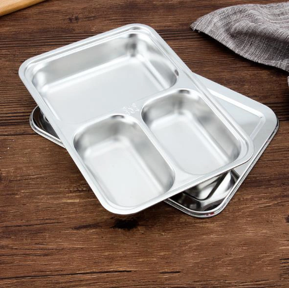 Popular 3/4/5 Compartment 304 Stainless Steel Fast Food Tray & Lunch Box with Lid