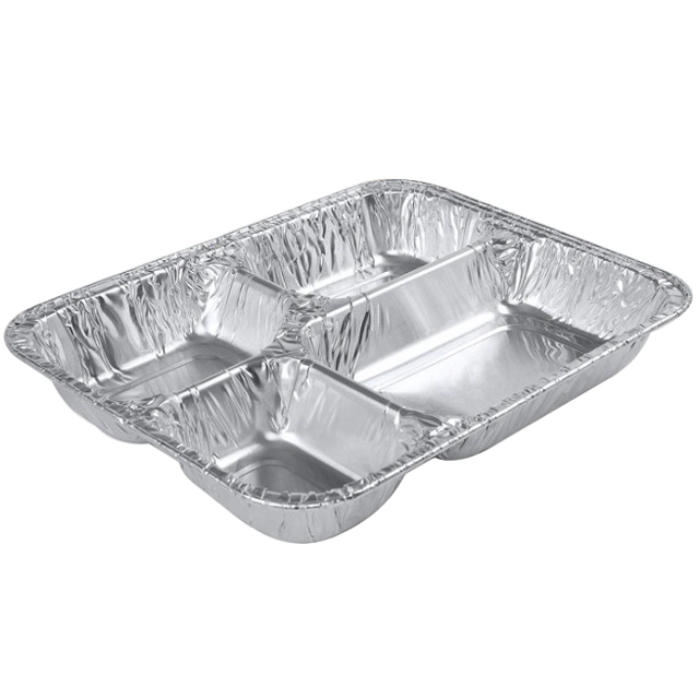 Durable 4 Compartment Divided Aluminum Foil Container Buffet Food Trays