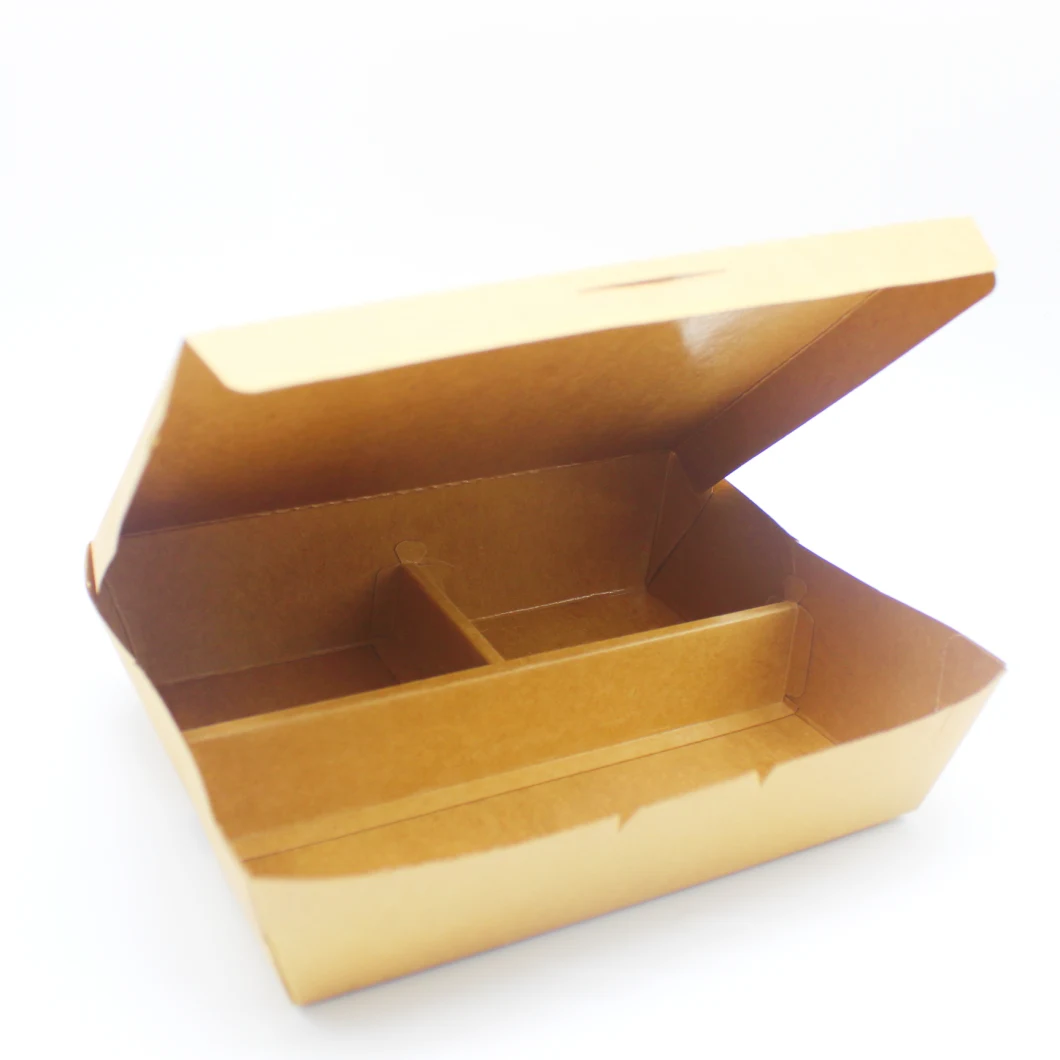 Disposable Paper Pulp Lunch Box Degradable Paper Folding Lunch Box 3 Compartment Box
