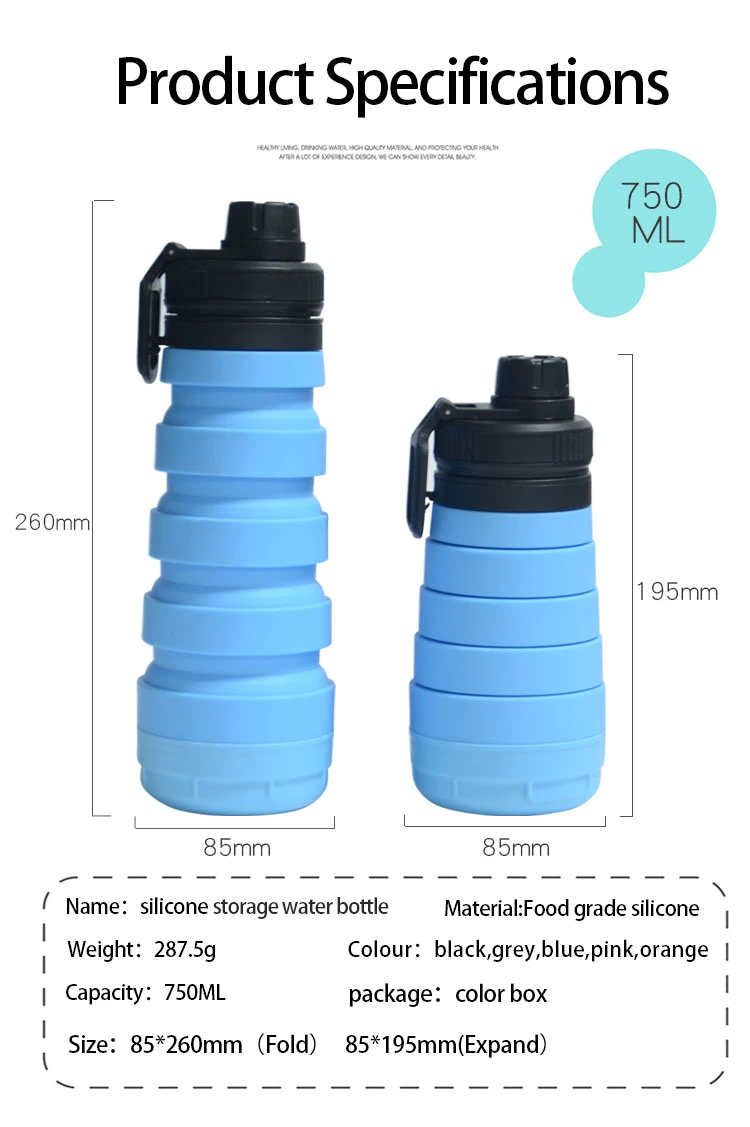 Custom Logo Unbreakable Sport Bottles Water Bottle 500ml 750ml Silicone Water Bottle BPA Free