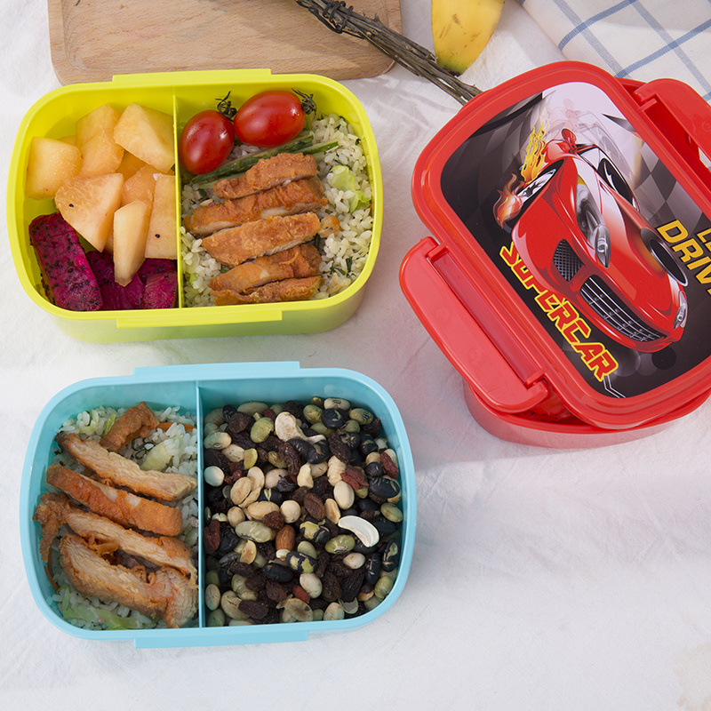 Two Compartments Bento Plastic Lunch Box for Kids with Spoon