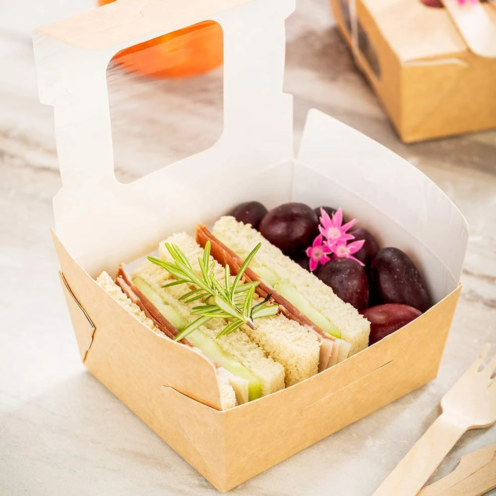 Paper Lunch Box Take out Lunch Box to Go Lunch Box with Two Windows