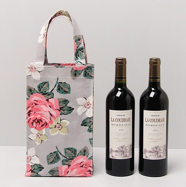 2 Bottles Wine Bag, Cotton Canvas Water Bottle Pocket with Beautiful Custom Logo