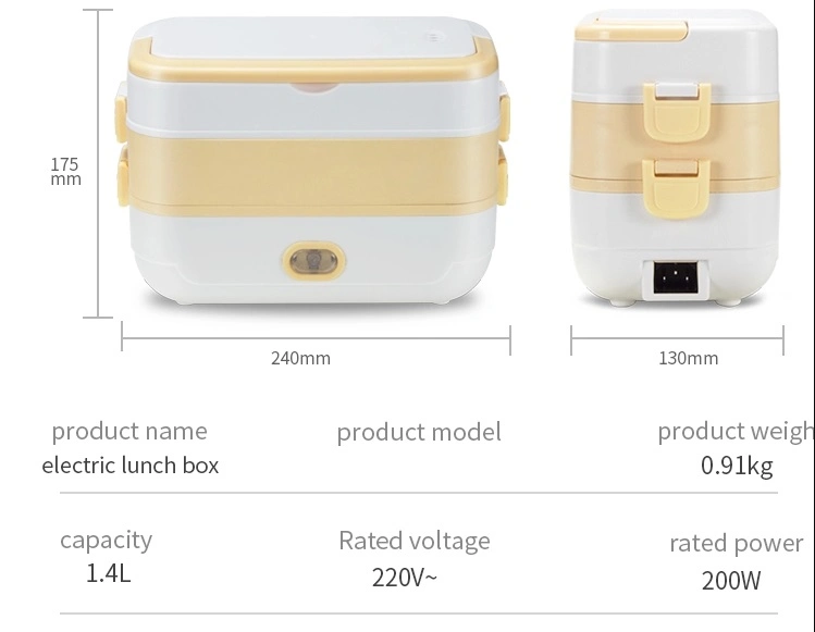 1400ml Mini Rice Cooker 304 Stainless Steel Portable Takeaway Food Container Electric Lunch Box