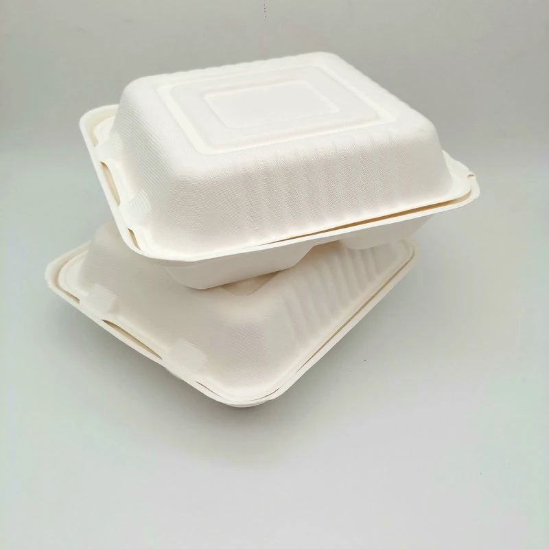 Wholesale 3 Compartment Clamshell Box Sugarcane Takeaway Lunch Box
