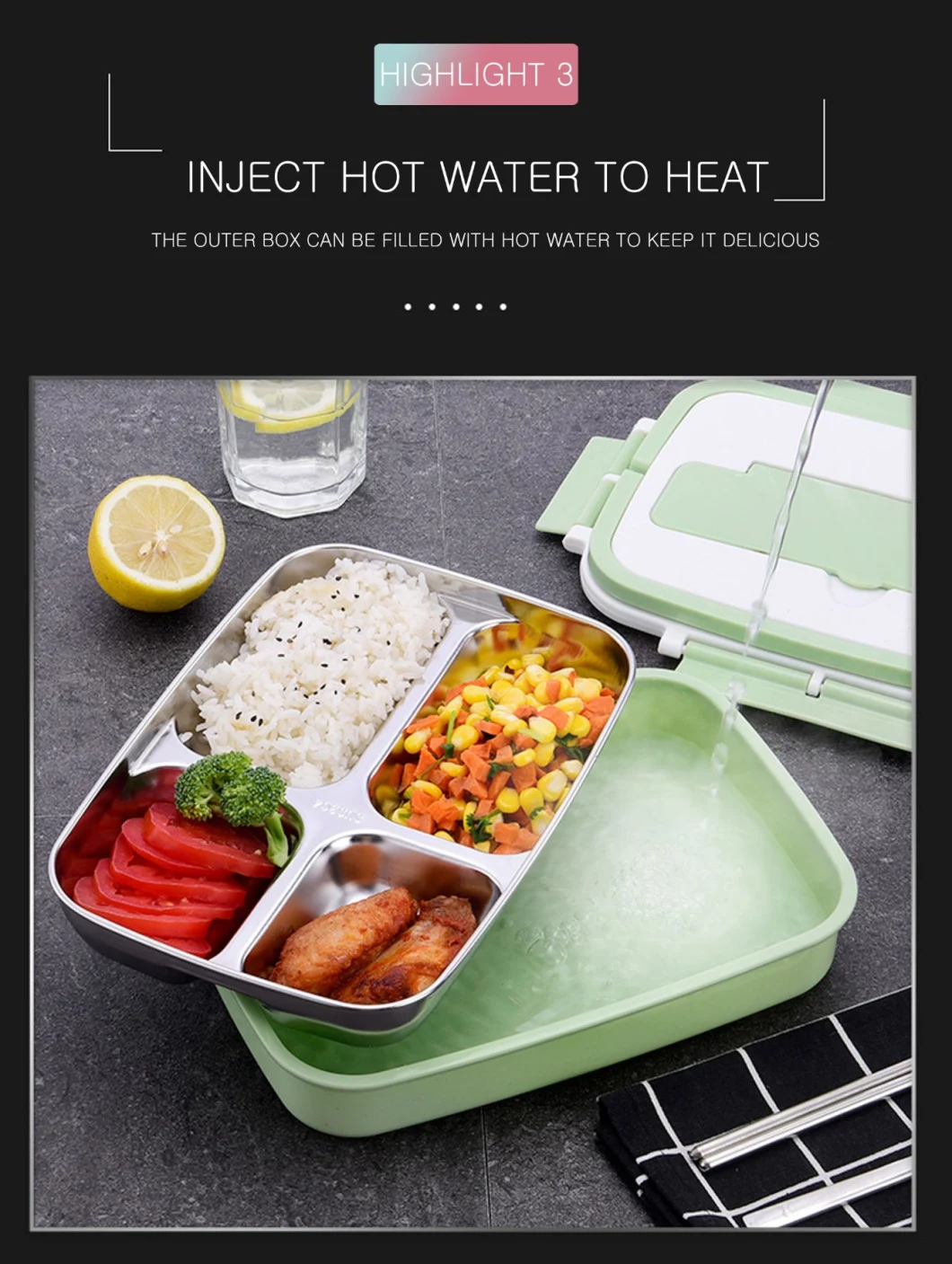 OEM Factory Wholesale Price Good Quality Eco Friendly 304 Stainless Steel Plastic Lunch Box for Camping