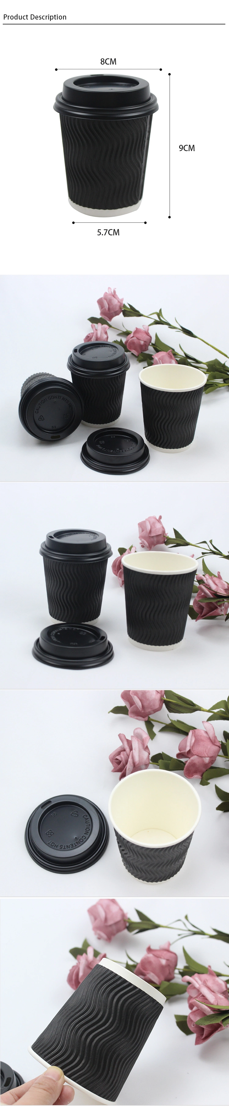 8oz 10oz 12oz 16oz Customized Disposable Container Double Wall Paper Cup Hot Drinking Coffee Cup