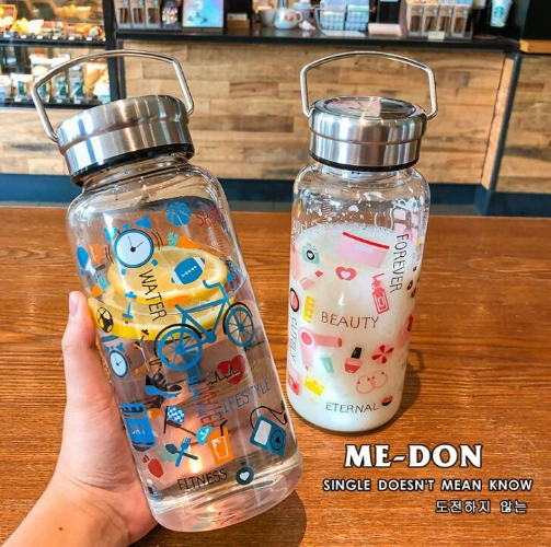 Hot Sale High Borosilicate Glass Water Bottle 1000ml with Stainless Steel Cap