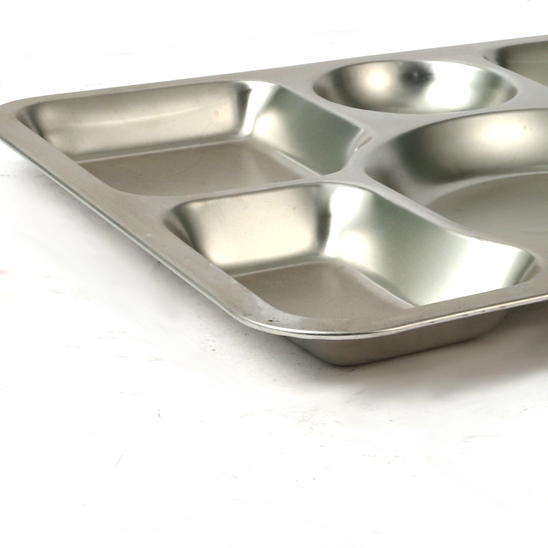 Tableware Divided Metal Food Lunch Tray Stainless Steel 5 Meal Compartments Dinner Plates