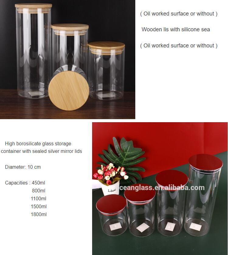 High Borosilicate Clear Airtight Glass Container Food Daily Used Glass Storage Jar with Bamboo Lids