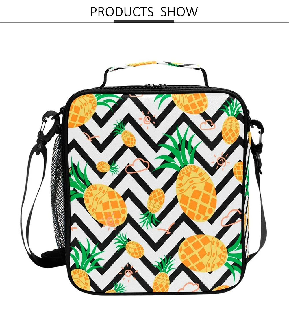 Girls Pineapple Lunch Cooler Bags Box Prep Kids Insulated Lunch Box Waterproof Lunch Tote with Zipper for School Work Outdoor