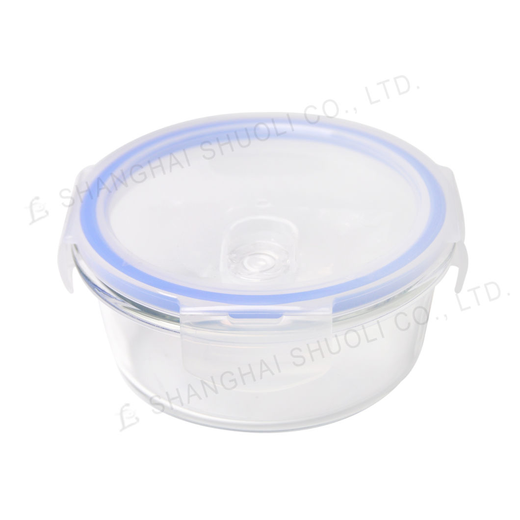 3PCS Round High Borosilicate Glass Lunch Box Set Dinner Glass Containers with Leakproof Cap Microware Heatable