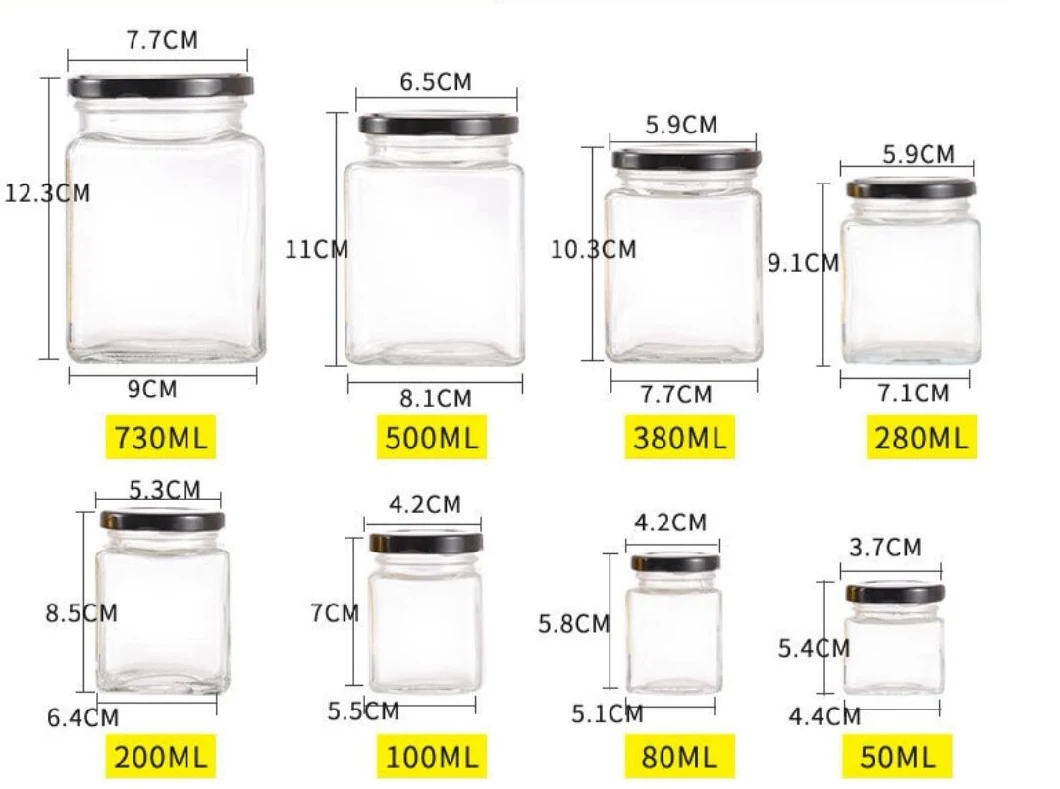 Square Food Glass Jar Storage Containers with Lids Airtight