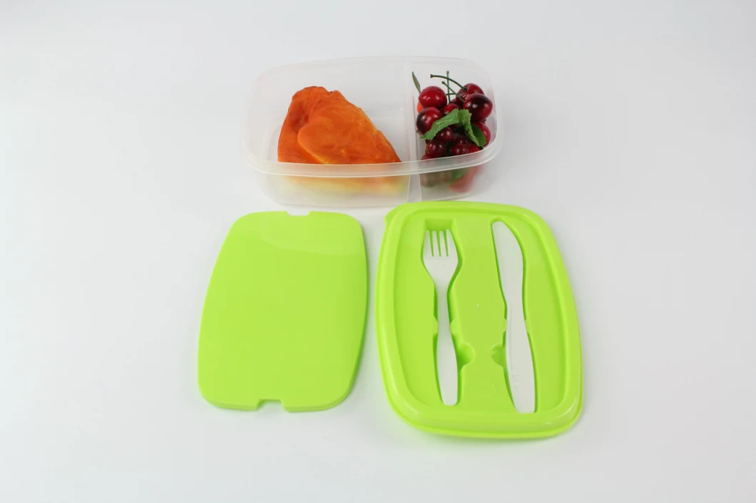 Plastic Food Storage Container Take out Bento Lunch Box- Easy Lid Includes Travel Fork and Knife