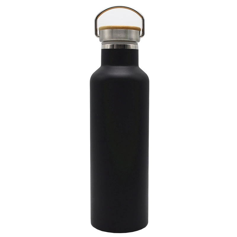 500ml Stainless Steel Sport Bamboo Water Bottle, Double Wall Vacuum Flask with Bamboo Lid