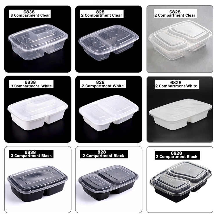 Disposable Plastic 2 3 Compartment Plastic Takeaway Bento Lunch Box Food Container