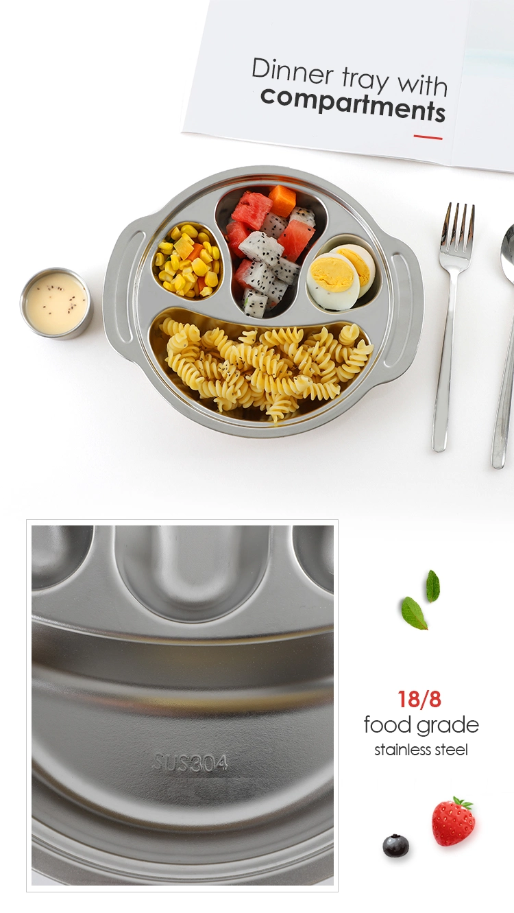 304 Stainless Steel Multi-Compartment Customizable Degradable Cartoon Lunch Tray for Children