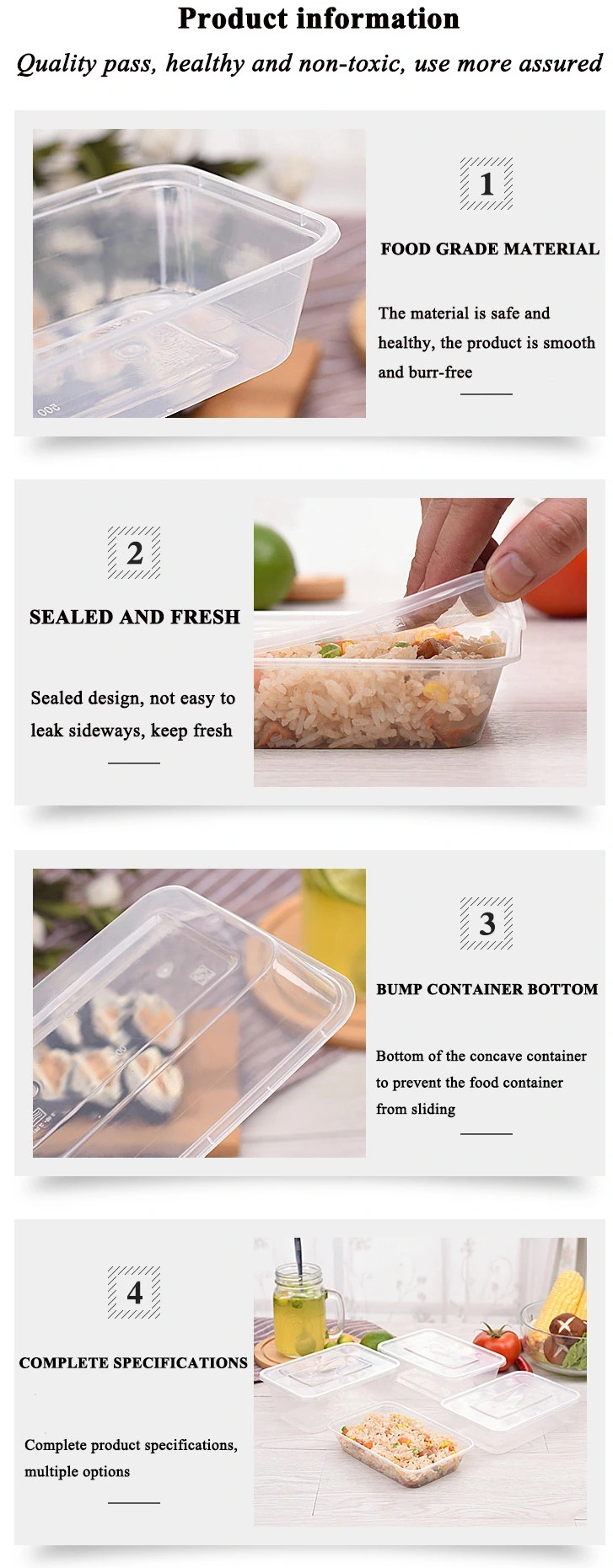 PP Plastic Salad Box Food Container Plastic Bento Lunch Box Take Away Disposable Meal Box