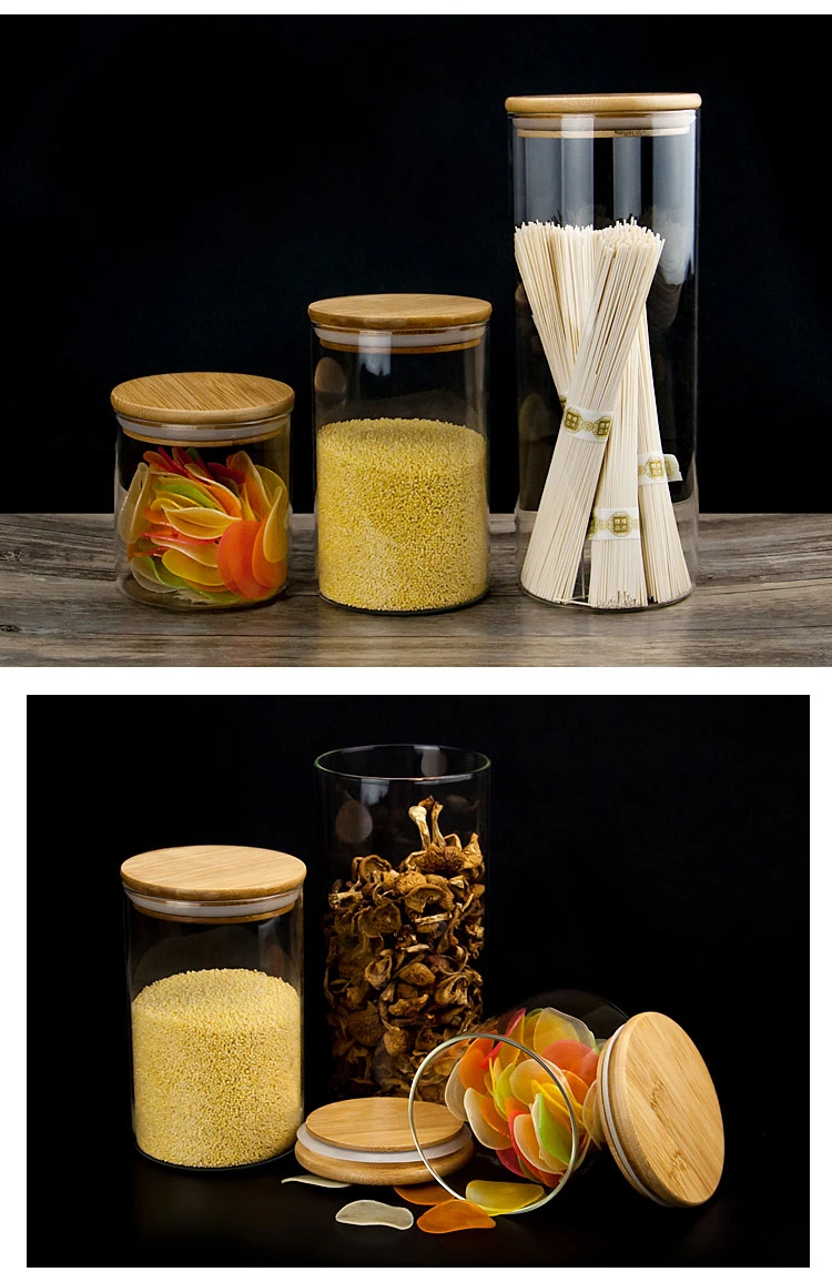 Glass Food Storage Containers Jar with Bamboo Lids Airtight Canister