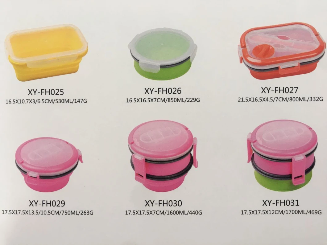 Eco Friendly Leakproof Silicone Foldable/Folding Heated Bento Lunch Box for Kid/Adults/Olds