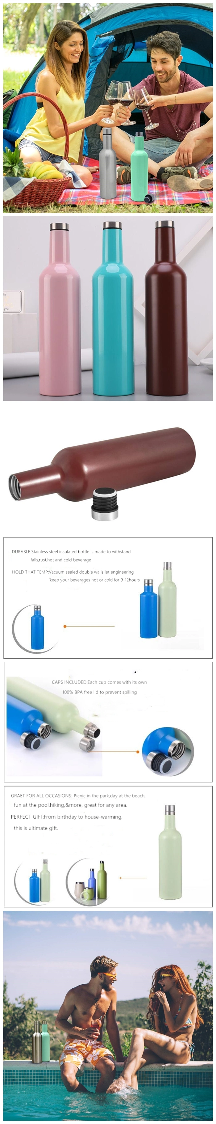 Eco-Friendly Triple Canteen Stainless Steel Vacuum Wine Growler Bottle with Leakproof Lid