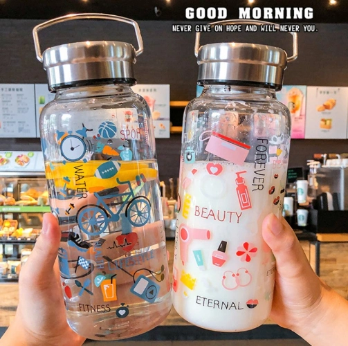 1000ml High Borosilicate Stainless Steel Cap Customize Glass Portable Water Bottle Manufacturers
