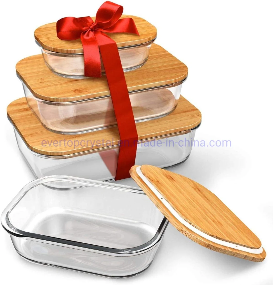 Glass Food Storage Containers with Lids (Bamboo) - 4 Pieces Value Set - Glass Containers for Food Storage with Lids - Airtight