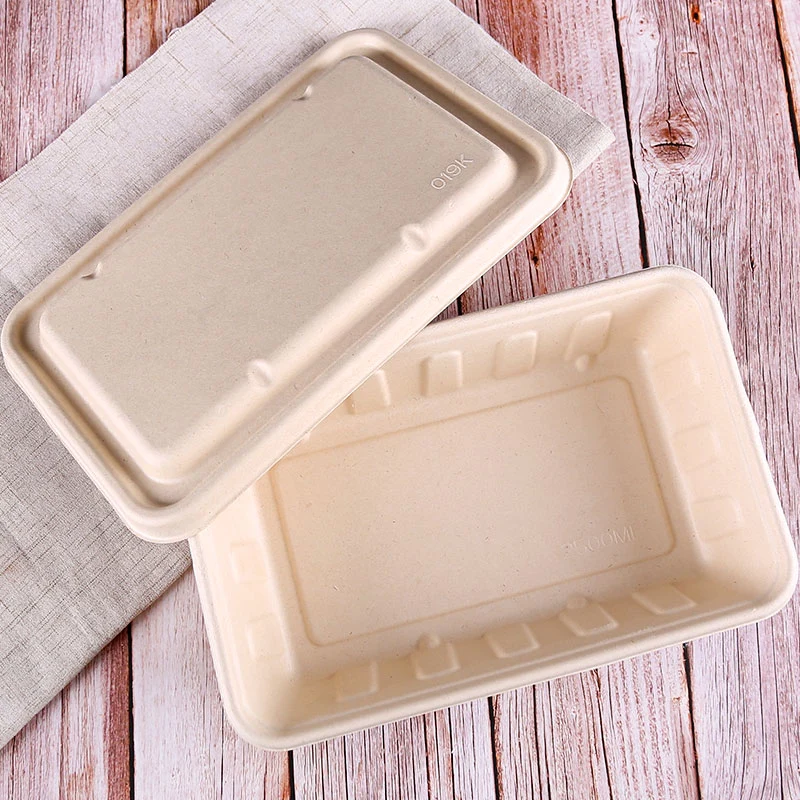 2500ml 3000ml Biodegradable Wheat Straw Paper Lunch Box with Lid for Take Away