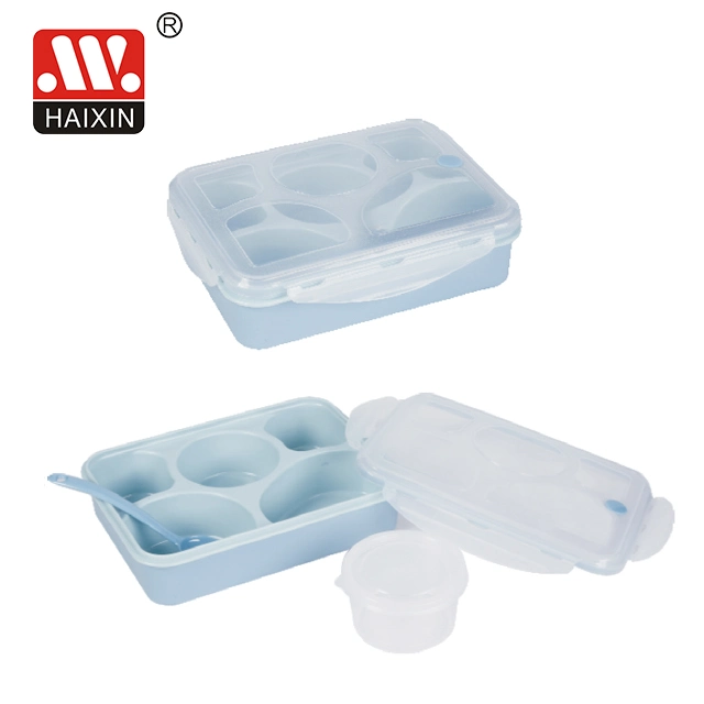 5 Compartment Plastic Lunch Box for Takeaway with Spoon and Spice Box
