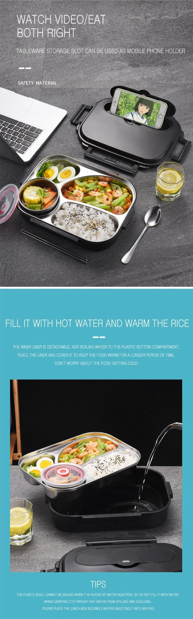 Medium Size Conventional Stainless Steel Lunch Box 1.6L Large Capacity Insulated Portable Dinner Box