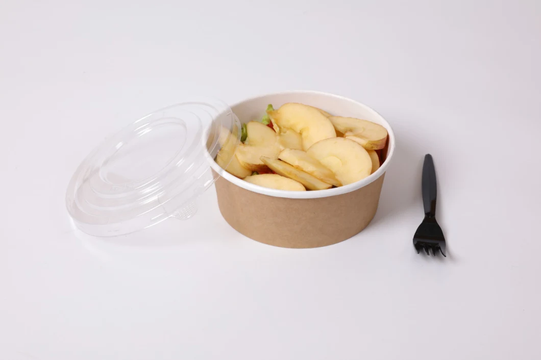 Kraft Paper Bowl with Paper Lid Eco Takeaway Food Package Paper Cup Paper Lunch Box