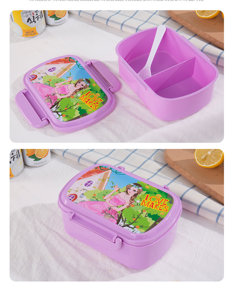 Two Compartments Bento Plastic Lunch Box for Kids with Spoon