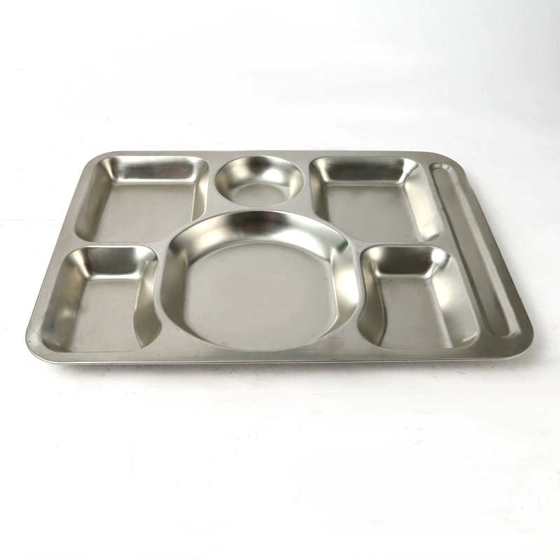 Tableware Divided Metal Food Lunch Tray Stainless Steel 5 Meal Compartments Dinner Plates