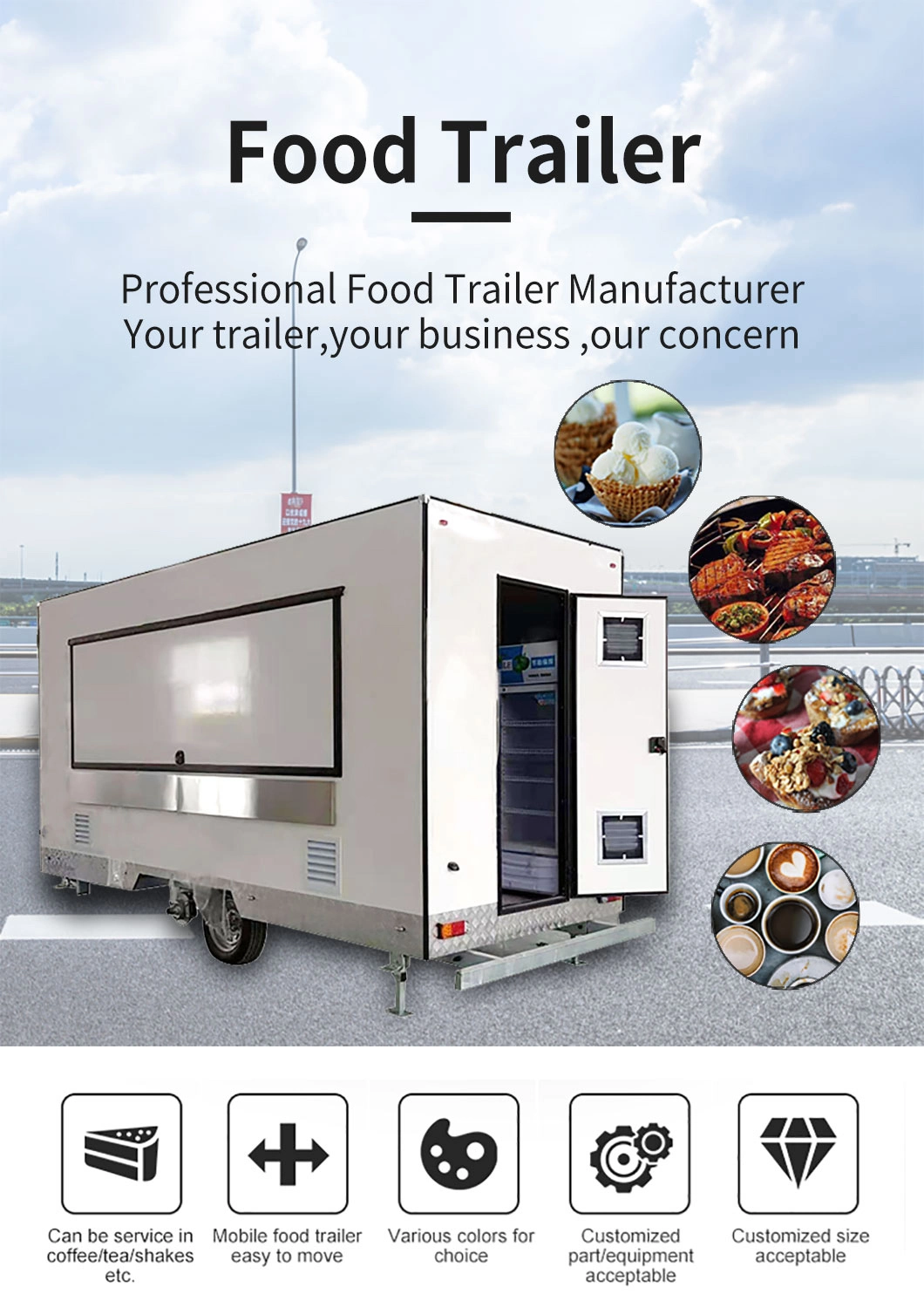 Mobile Food Carts Mobile Stainless Steel Hot Dog Cart/Concession Trailer/Towable Food Trailer for Sale