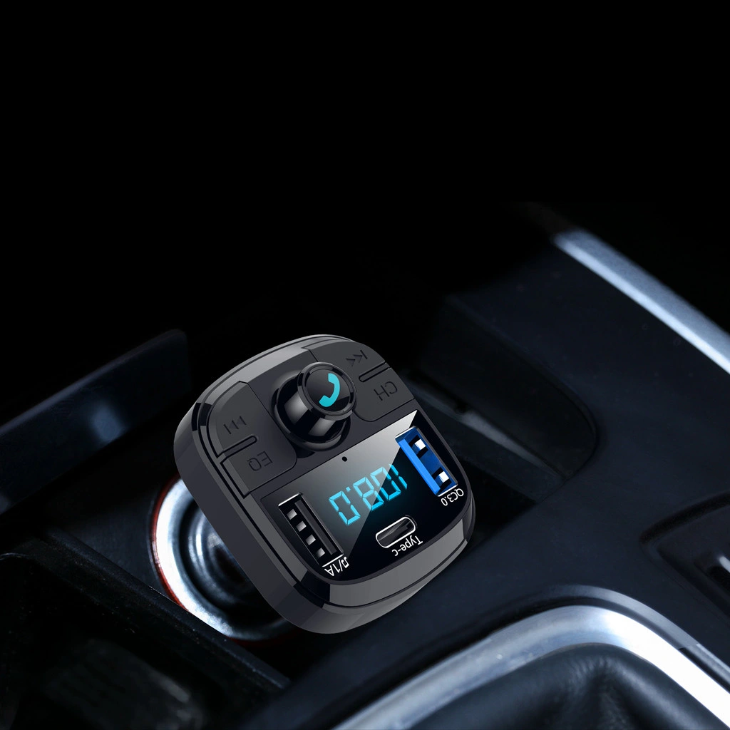 Bluetooth 5.0 FM Transmitter MP3 Modulator Car Charger QC3.0 Double USB with LED Screen Car Kit