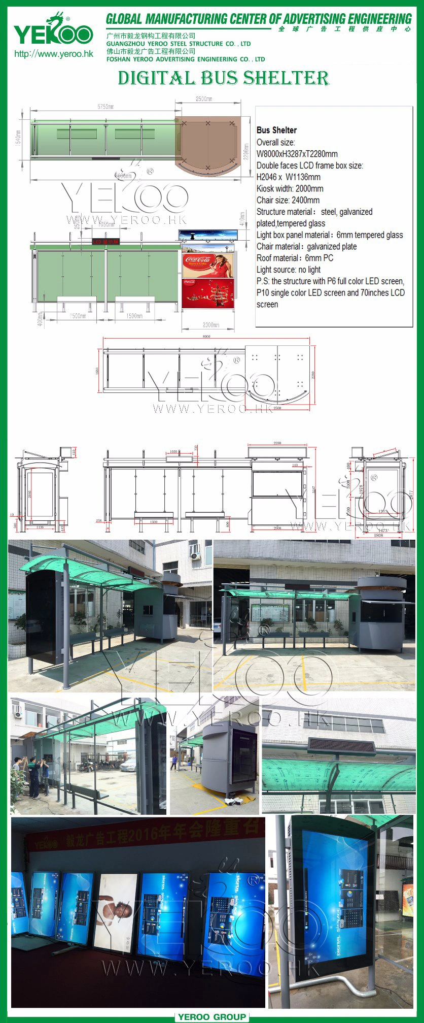 Solar Powered Chinese Bus Stop Shelter with Advertisement Light Box