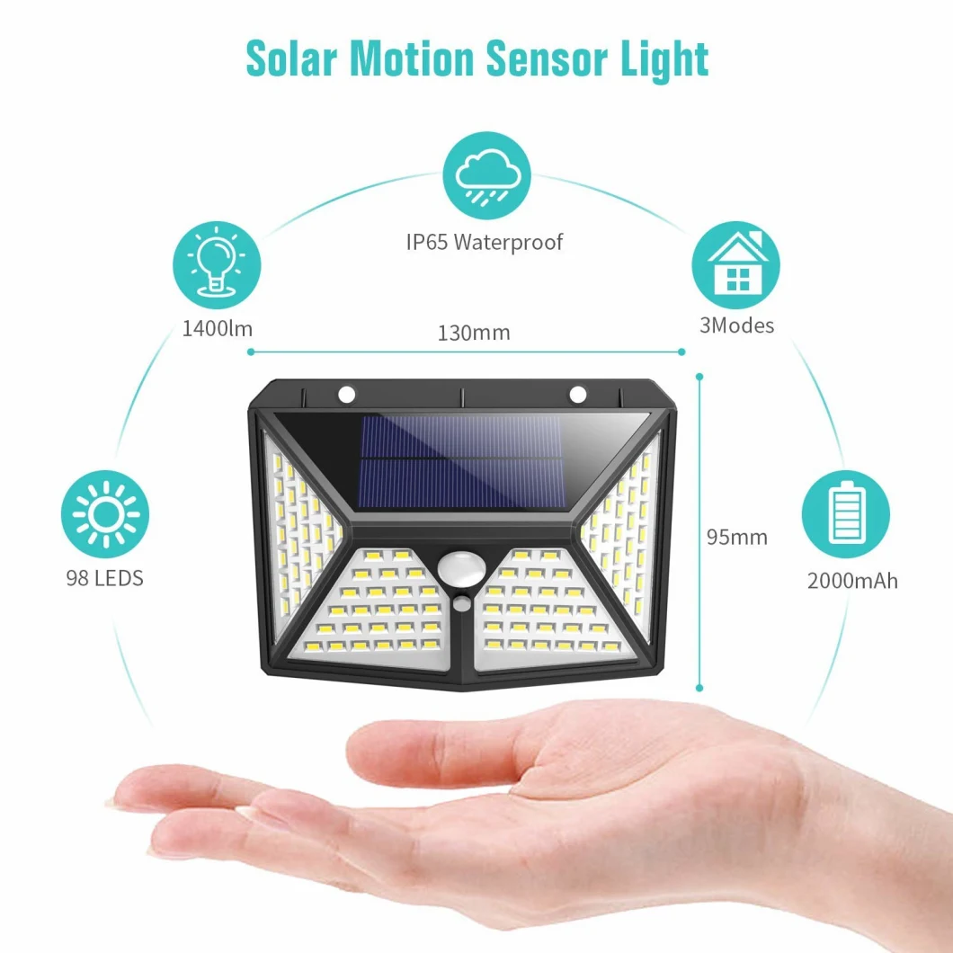 Best Quality 98 LED Rechargeable Solar Wall Light PIR Motion Sensor LED Solar Wall Light
