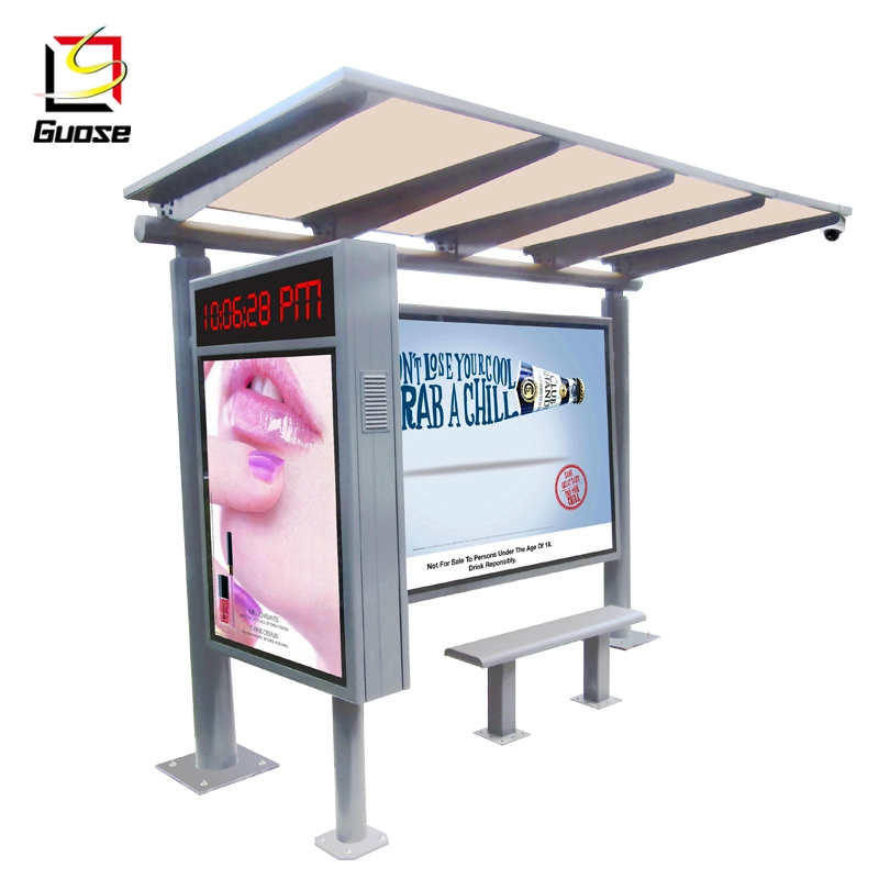 Advertising Bus Shelter Metal Stop Advertising Light Box Shelters Street Furniture Aluminum Frame Stainless Steel Bench