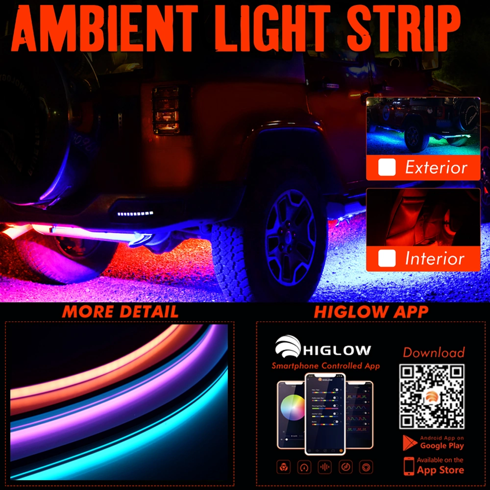 Evenglow Strip Light LED Car Lights Interior Exterior Waterproof Flexible Strips for Car Boat Truck RV