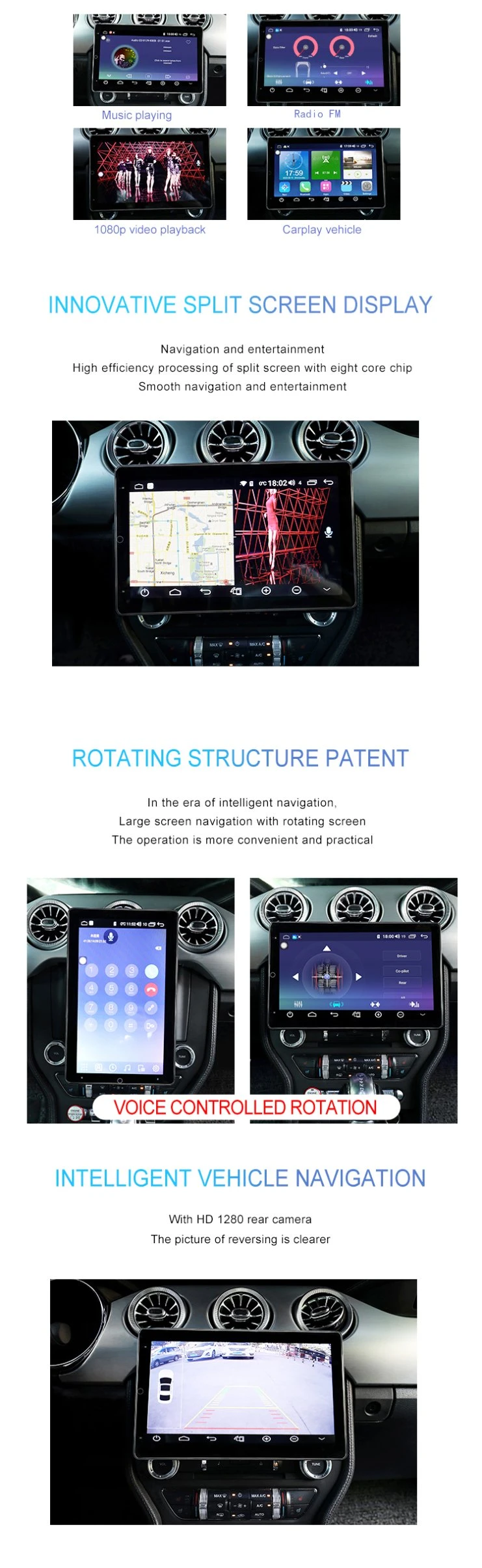 Mustang Vehicle with 10.1 Inch Ai Voice Control GPS Navigation Rotatable Large Screen for Ford