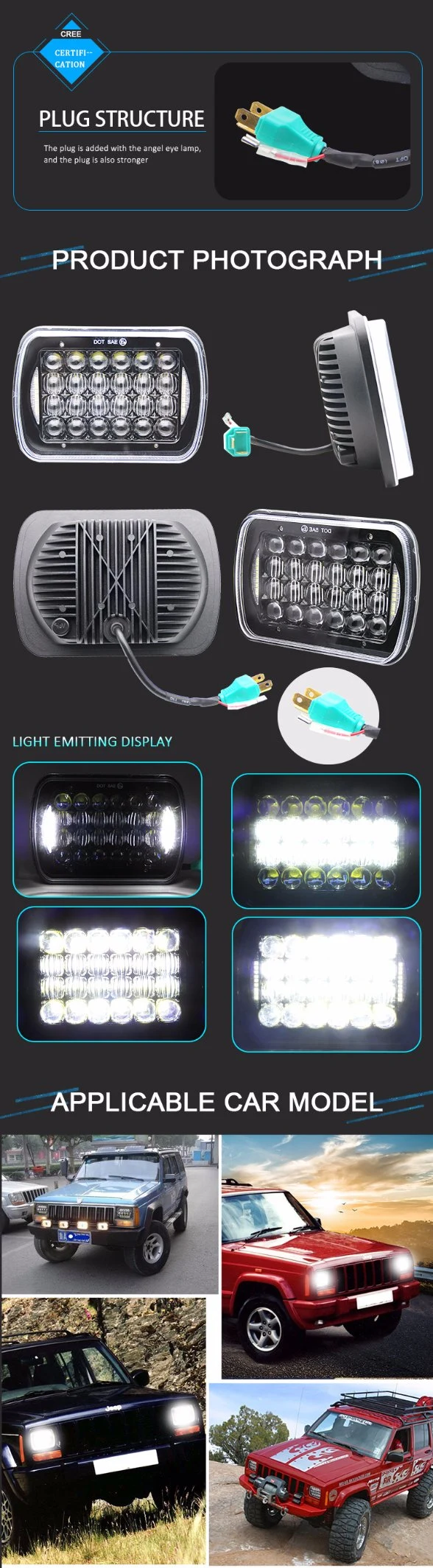 Auto Lighting System Super Bright 7inch 5*7 Square LED Headlight for Truck