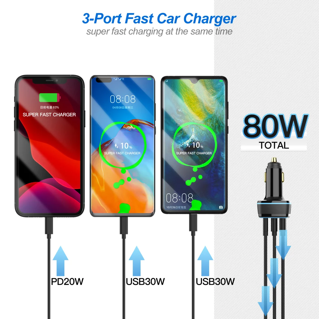 3 Ports USB Phone Charger LED Display Car-Charger for Xiaomi Samsung Mobile Phone Adapter Car Charger for iPhone 12 11 PRO 7 8 Plus