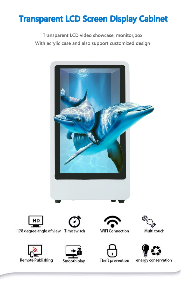 Digital Advertising Machine 15.6 Inch Touch Screen LCD Advertising Monitor Transparent LCD Cabinet Box Display